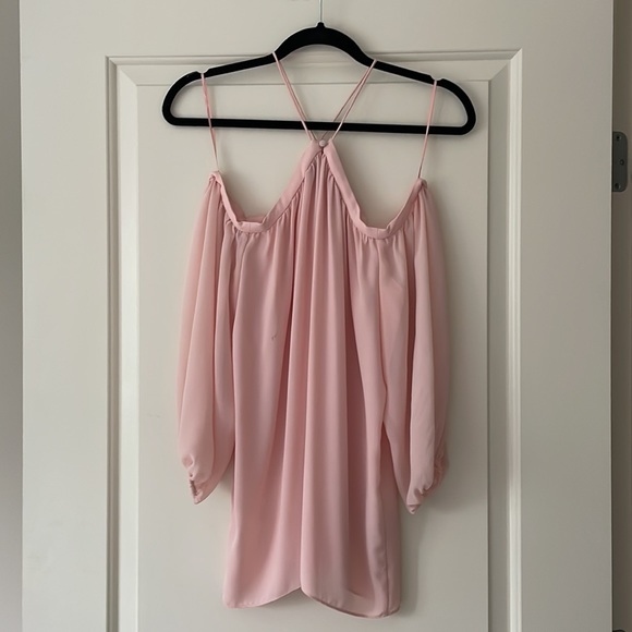 1.STATE Off the Shoulder Sheer Chiffon Blouse, Main, color, PINK TAFFE - Picture 3 of 7